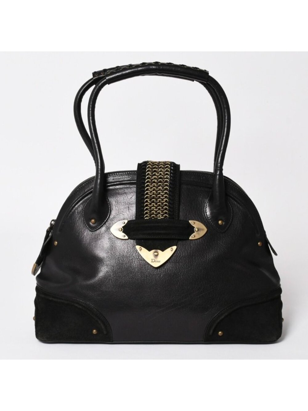 Dior Jeanne Handbag Calfskin Suede Galliano Era Metal Plate Studs Gold